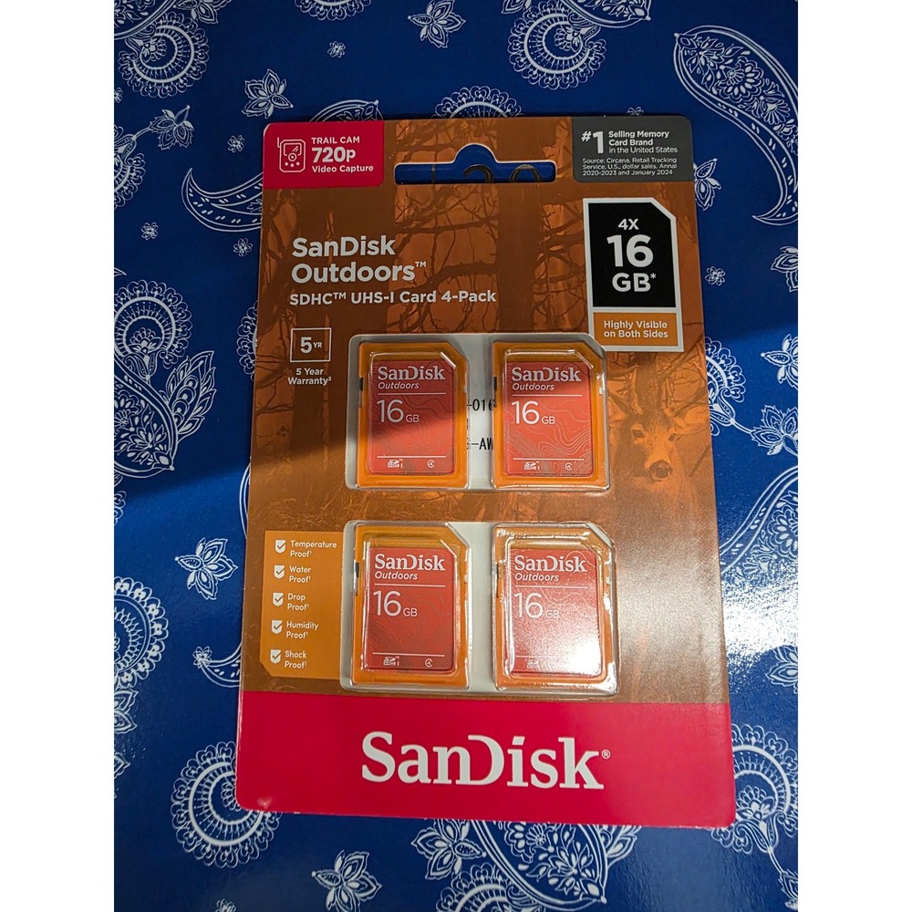 SanDisk Outdoors 16GB SDHC UHS-I Memory Card 4-Pack SDSDBNN-016G-AW6V4 Orange